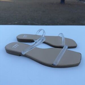 Crown & Ivy Janice Flip Flop Women 8 Clear Tan Jelly Strappy Slip On Sandal Chic